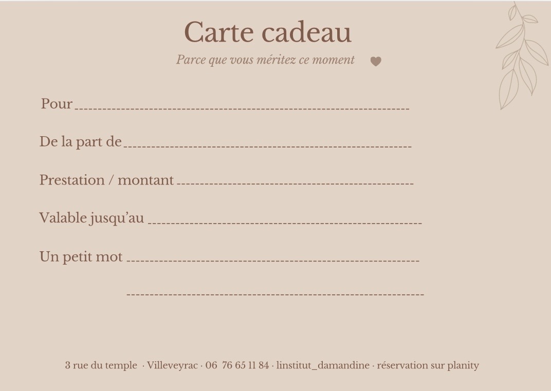 Carte cadeau de L'institut d'Amandine à offrir à Villeveyrac